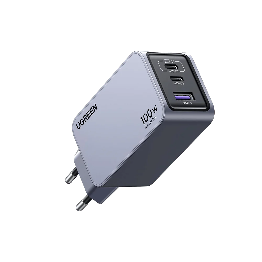 Incarcator retea Ugreen Nexode Pro 100W, GaN Mini, 2x USB-C, 1x USB-A, cu cablu USB-C inclus, Gri