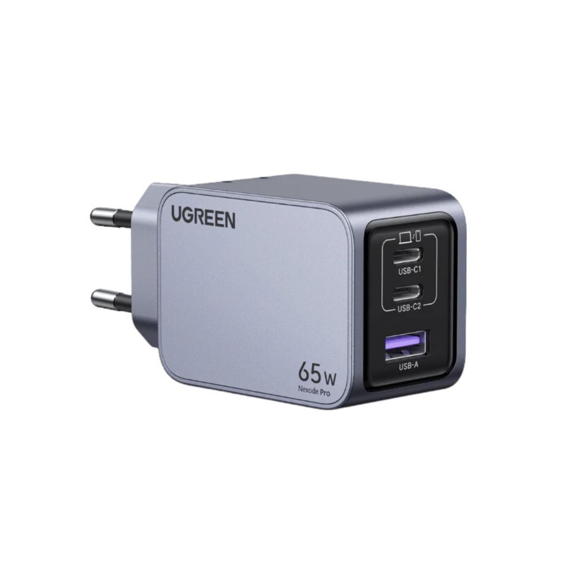 Incarcator retea Ugreen Nexode Pro 65W, GaN, 2x USB-C, 1x USB-A, cu cablu USB-C inclus, Gri