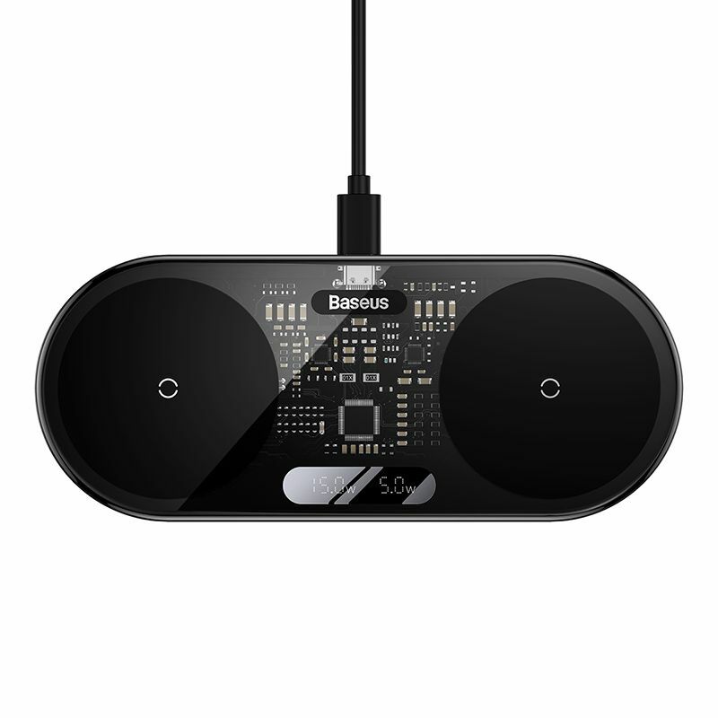 Incarcator wireless Baseus Digital LED Display Dual Qi, 20W, Negru