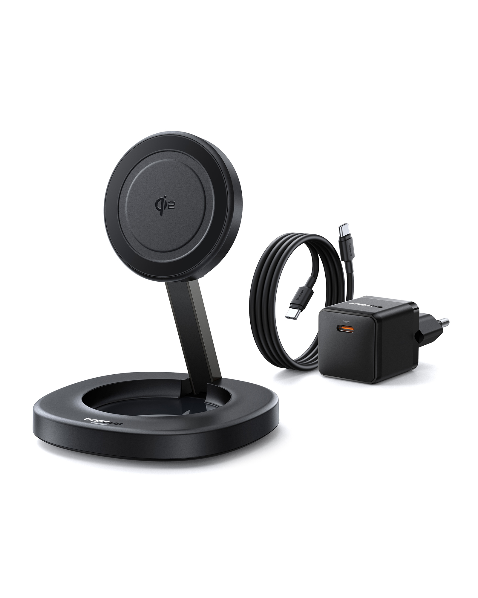 Incarcator wireless Baseus EnerFill FF11 Pliabil, 15W Qi2, Negru (incarcator retea 20W si cablu USB-C 1m inclus)