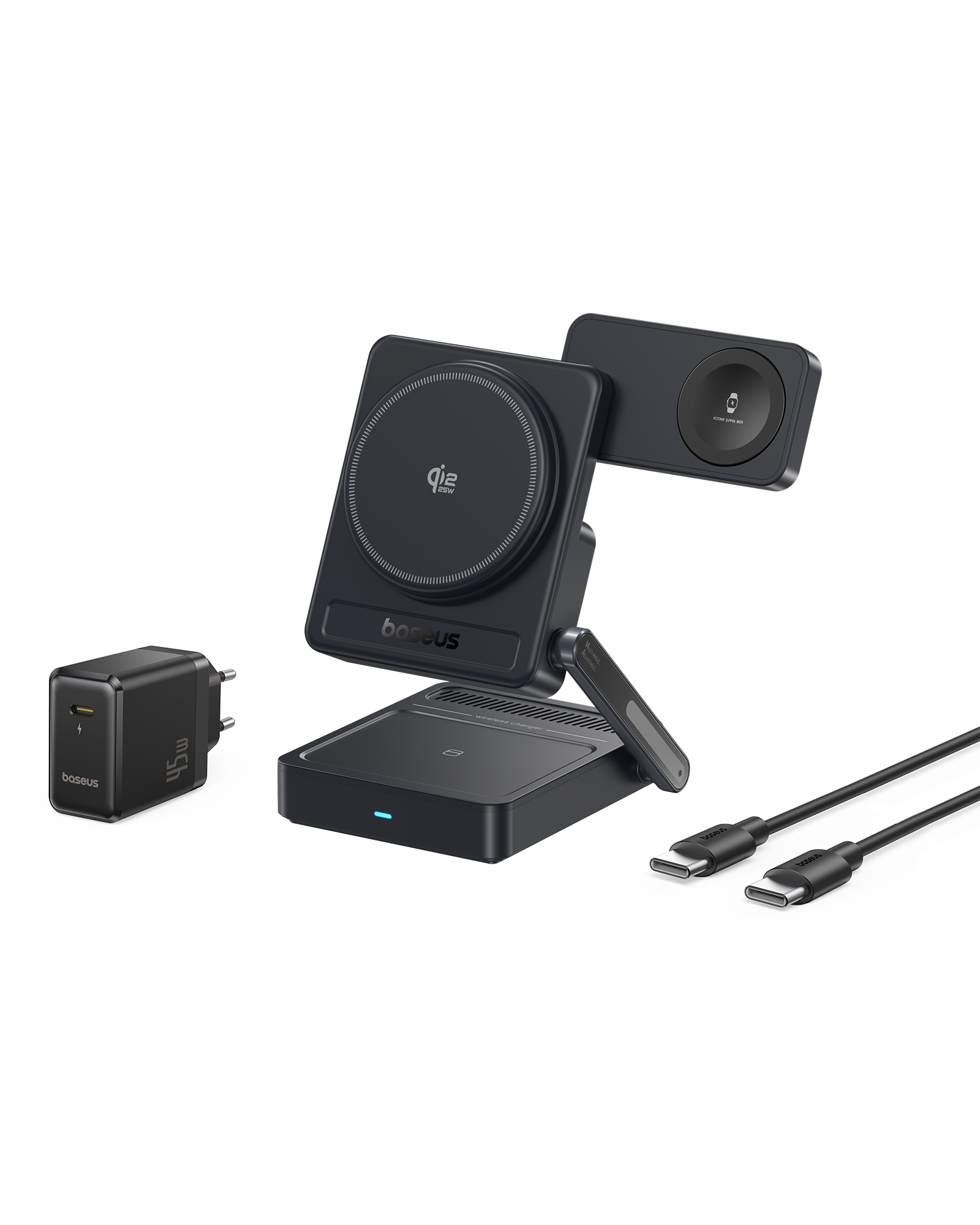 Incarcator wireless Baseus PicoGo AF21 3-in-1, Qi2.2, 35W, cu incarcator retea 45W, Negru