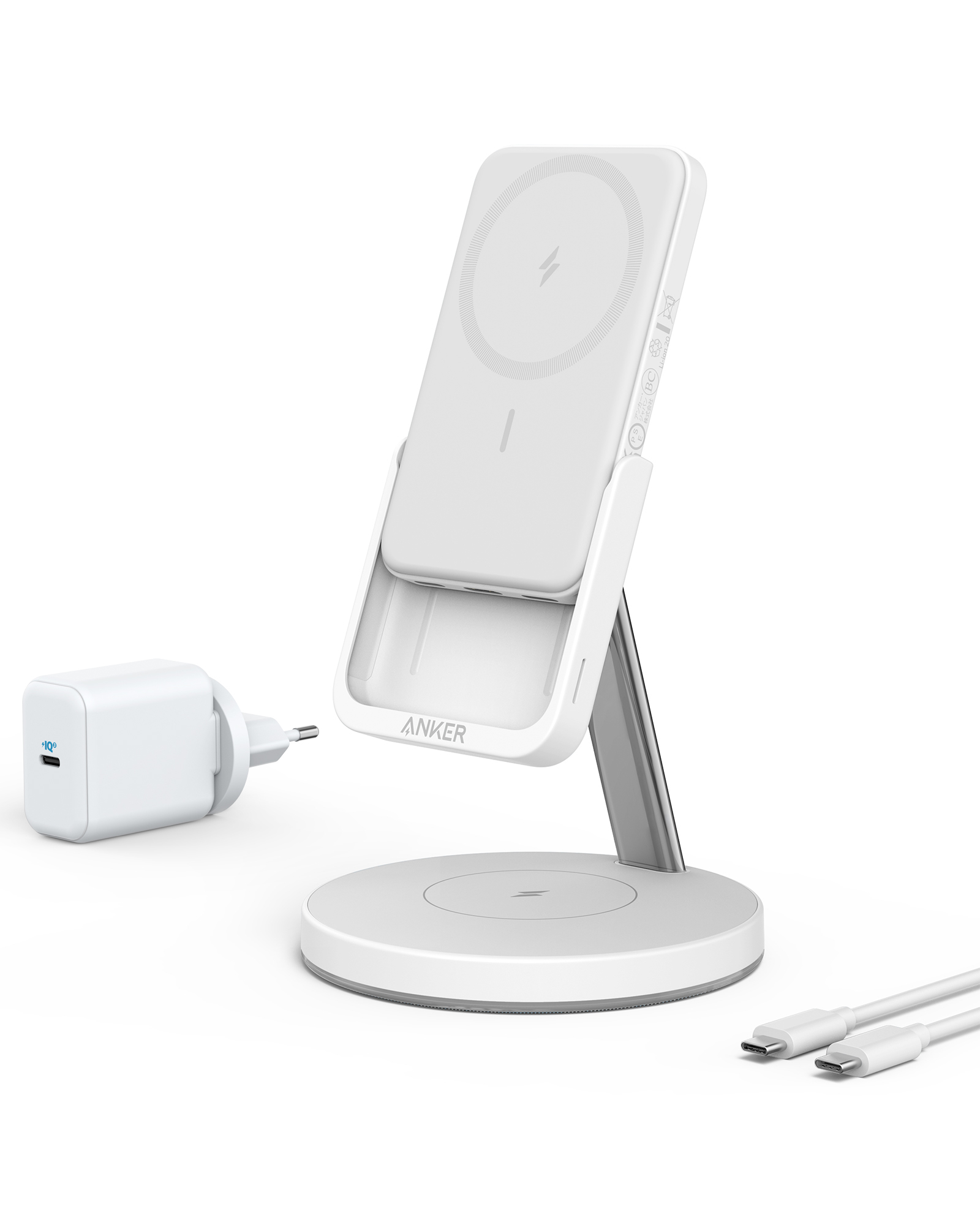 Incarcator wireless magnetic Anker 633 MagGo 2in1  cu baterie externa detasabila, pentru seria iPhone 12 si 13, Alb