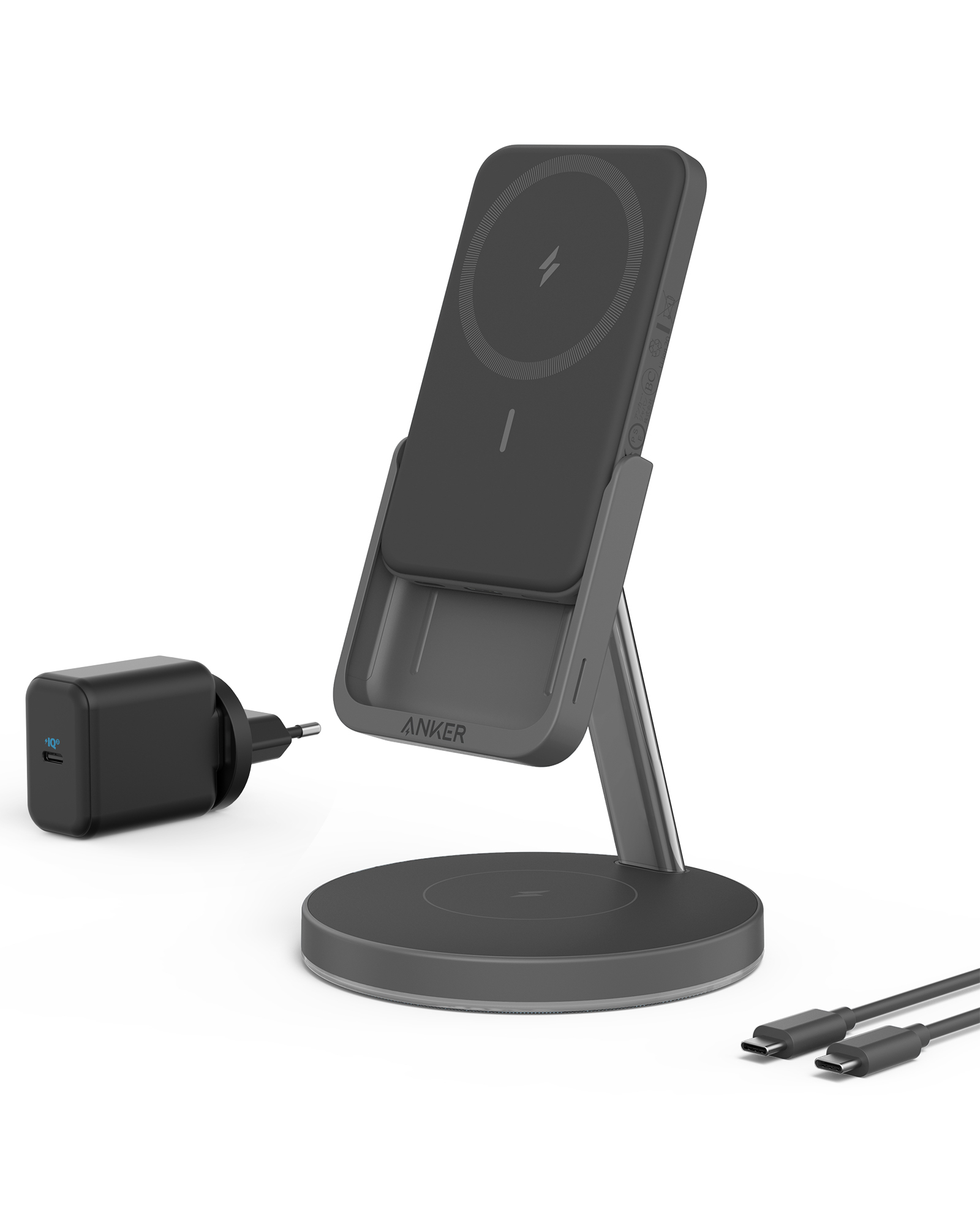 Incarcator wireless magnetic Anker 633 MagGo 2in1, cu baterie externa detasabila, pentru seria iPhone 12 si 13, Negru