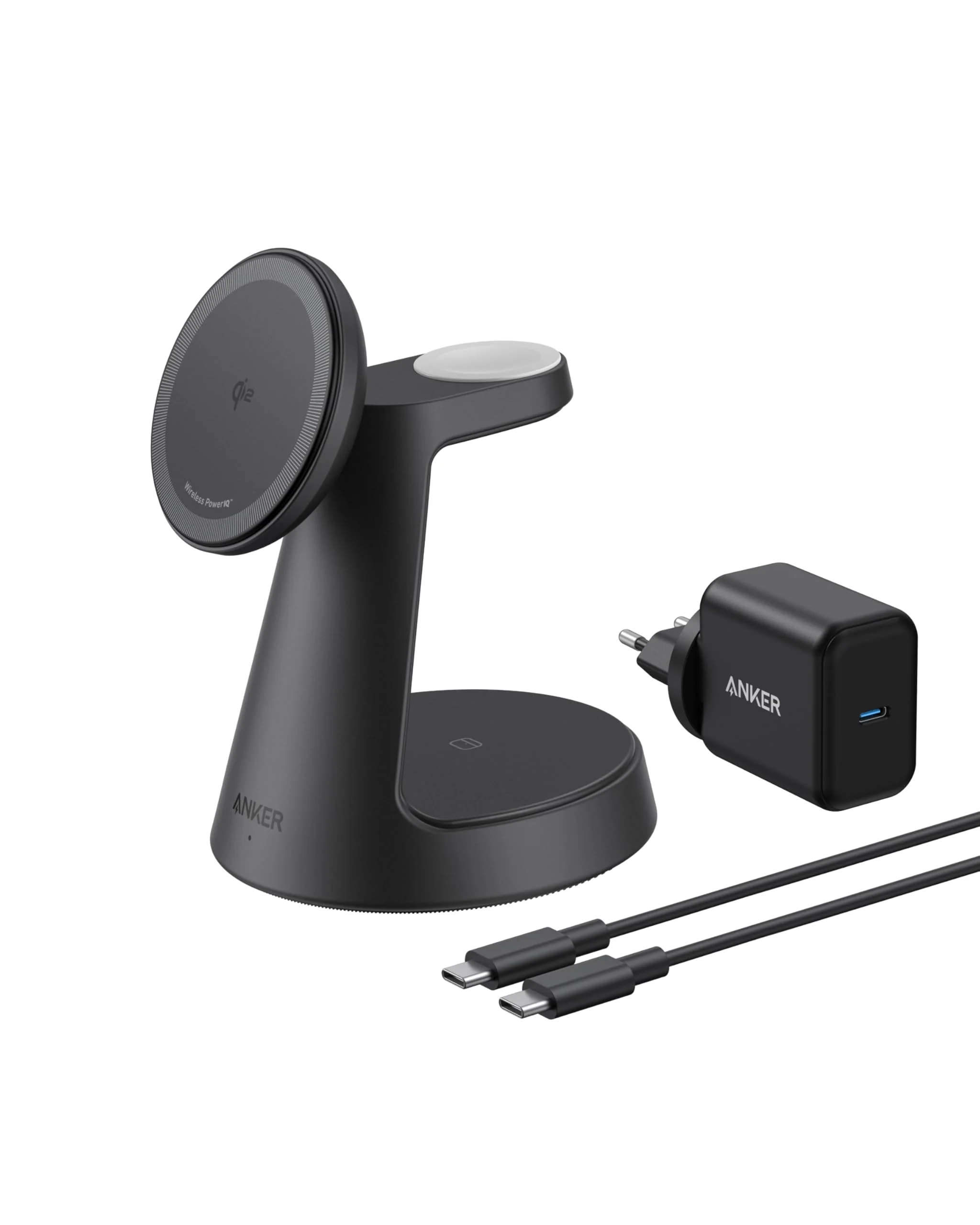 Incarcator wireless magnetic Anker MagGo 3-in-1 MagSafe Qi2 15W (incarcator si cablu inclus), Negru