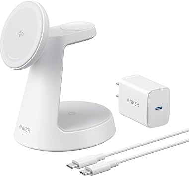 Incarcator wireless magnetic Anker MagGo 3-in-1 MagSafe Qi2 15W (incarcator si cablu inclus), Alb