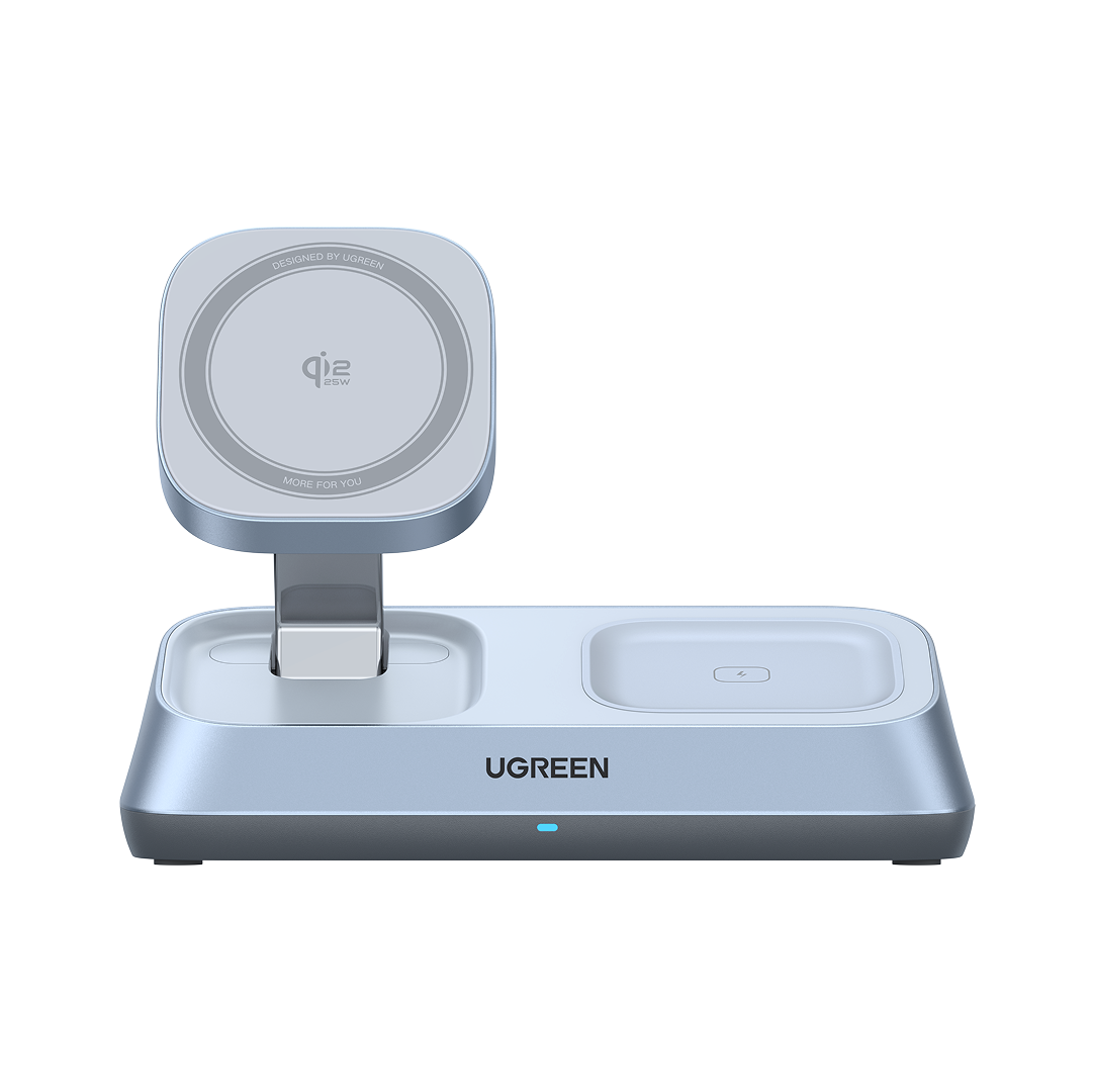 Incarcator wireless magnetic Ugreen 3-in-1 MagSafe Qi2 25W, Albastru