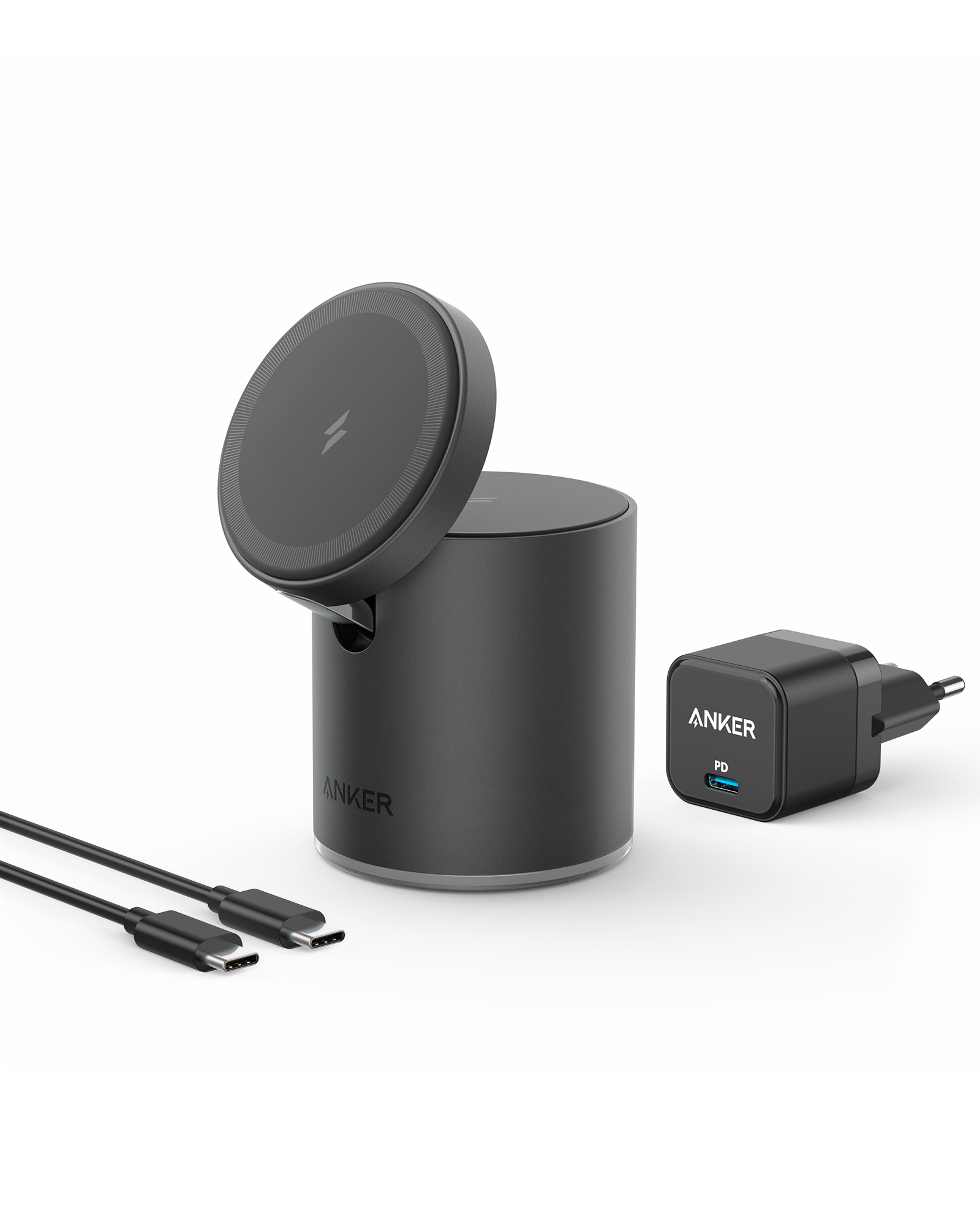 Incarcator wireless QI Anker PowerWave Mag-Go 2in1, 20W, Negru