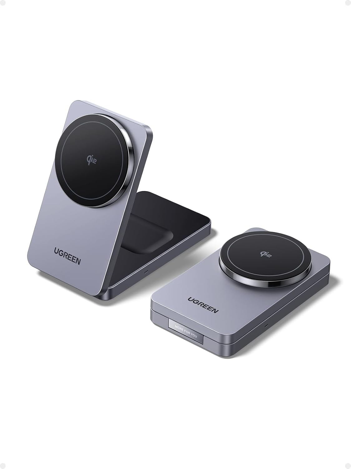 Incarcator wireless Ugreen 2-in-1 Qi2, USB-C, 15W, MagSafe, Gri