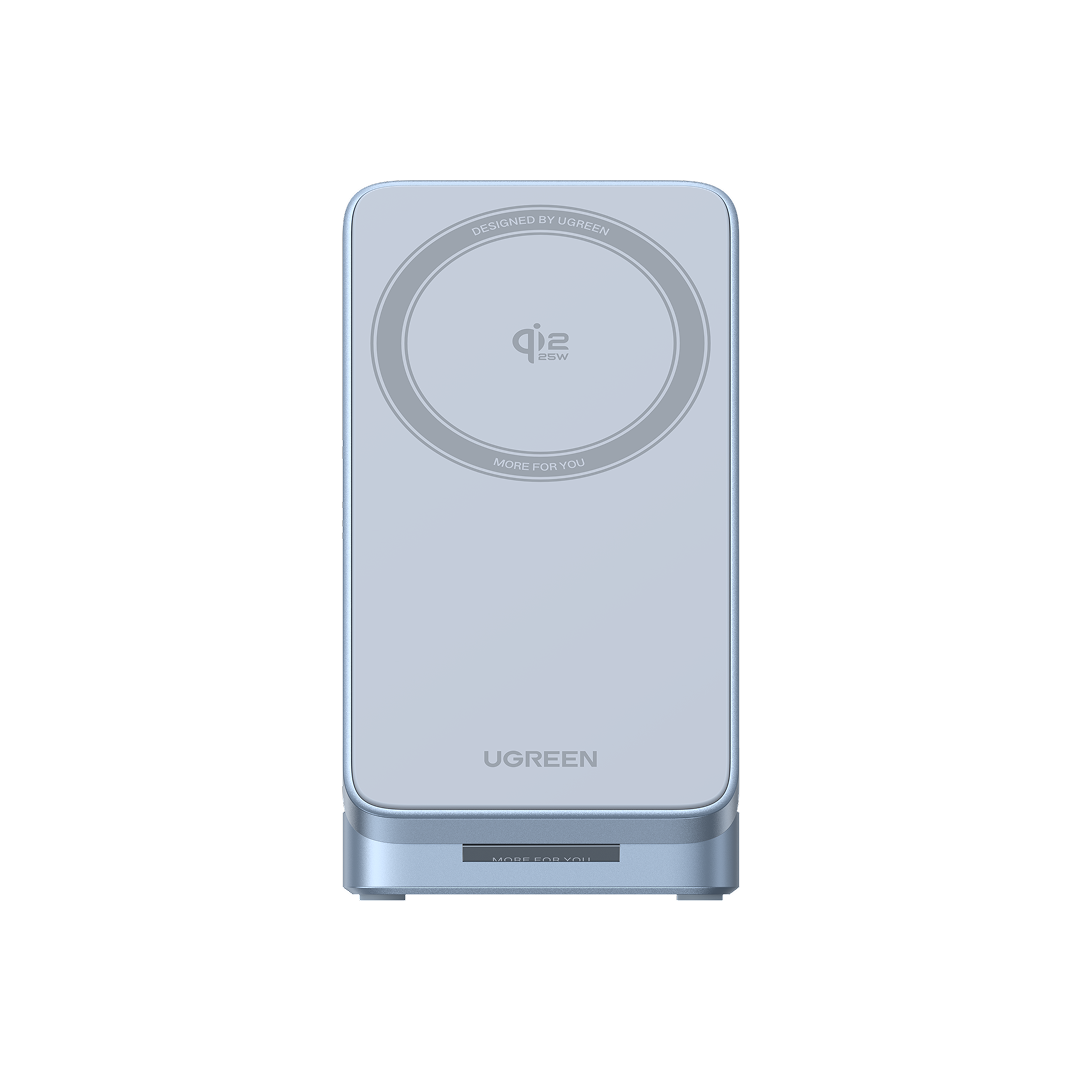 Incarcator Wireless Ugreen MagFlow 3-in-1 Qi2, 25W, Albastru