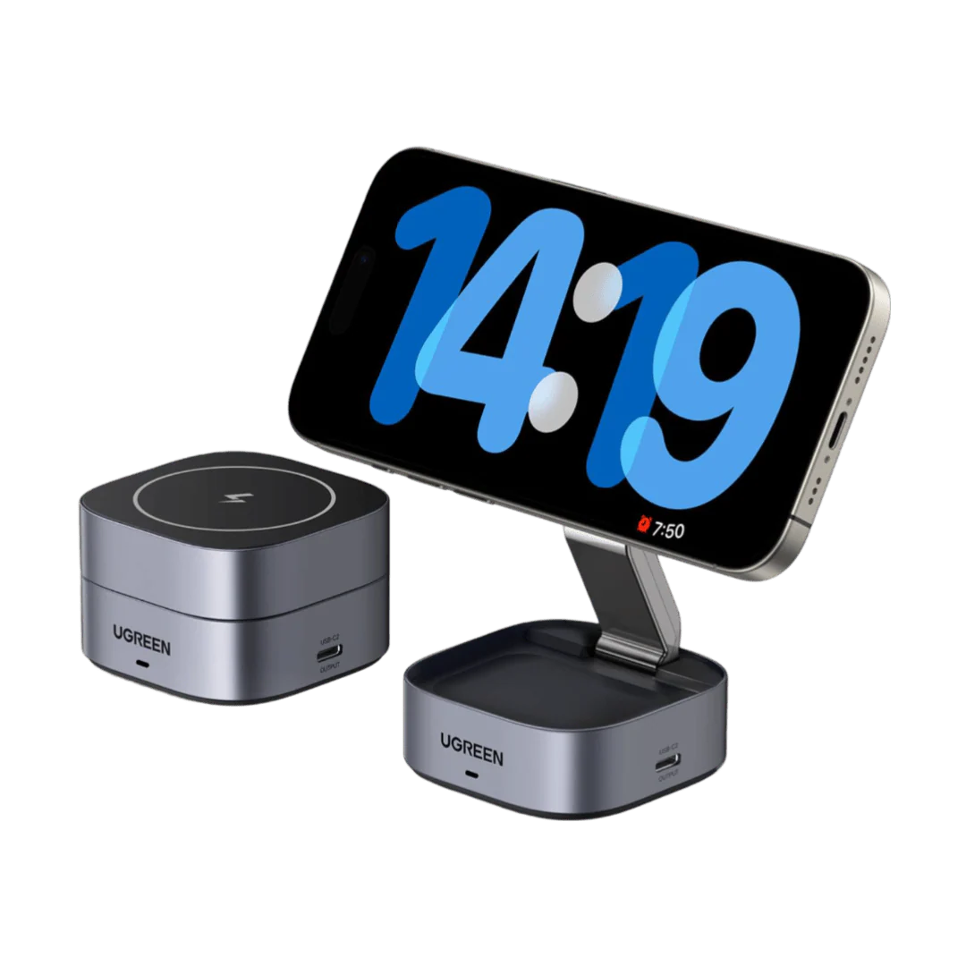 Incarcator wireless Ugreen MagFlow 2-in-1 Qi2, 15W, Gri