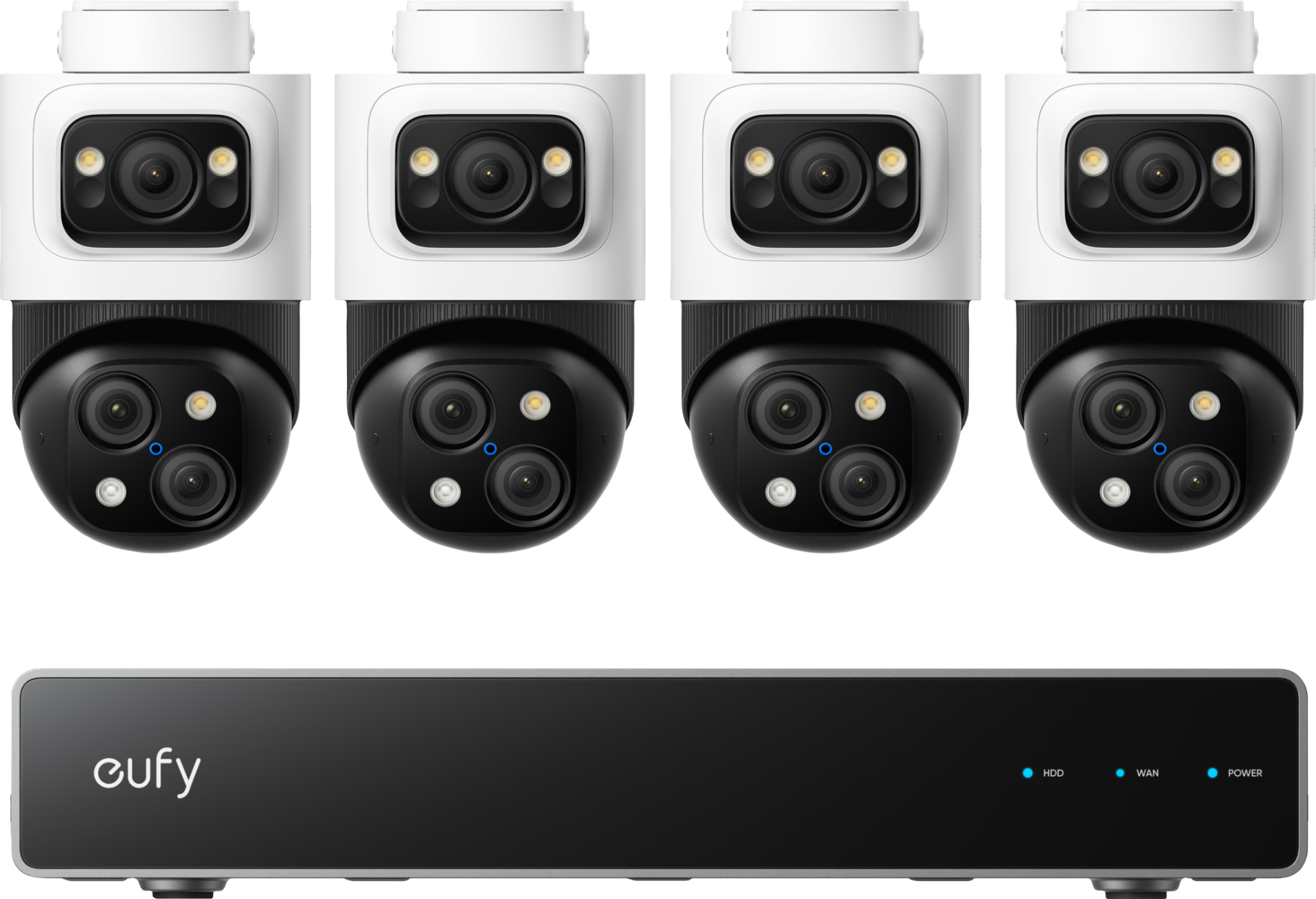 Kit supraveghere video eufy PoE NVR S4 Max, Rezolutie 4K, AI, IP65, cu 4 camere PTZ Bullet cu 3 lentile
