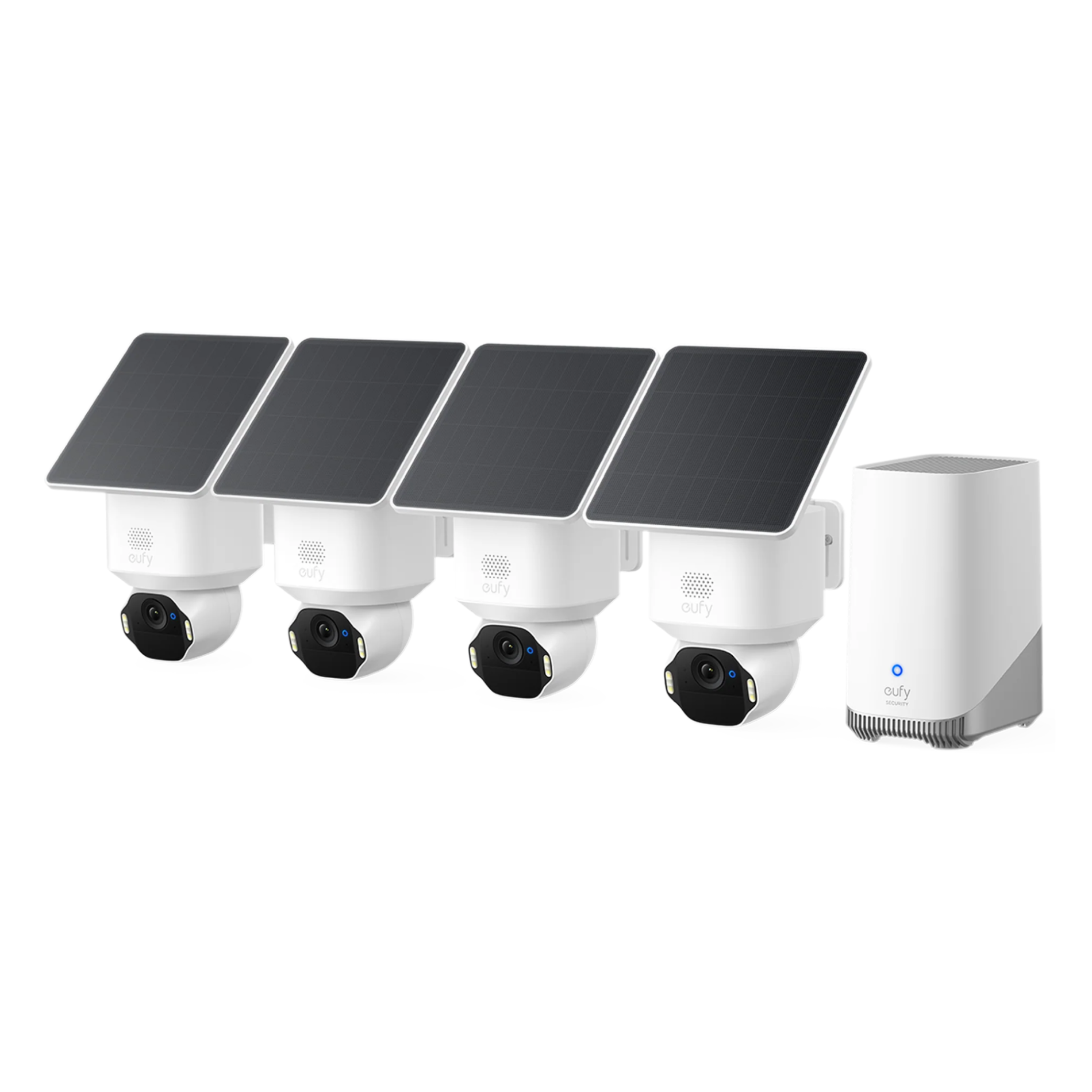 Kit supraveghere video eufy Security SoloCam E42, Rezolutie 4K, cu Panou Solar, AI, Pan&Tilt, Recunoastere faciala, HomeBase S380 + 4 camere video