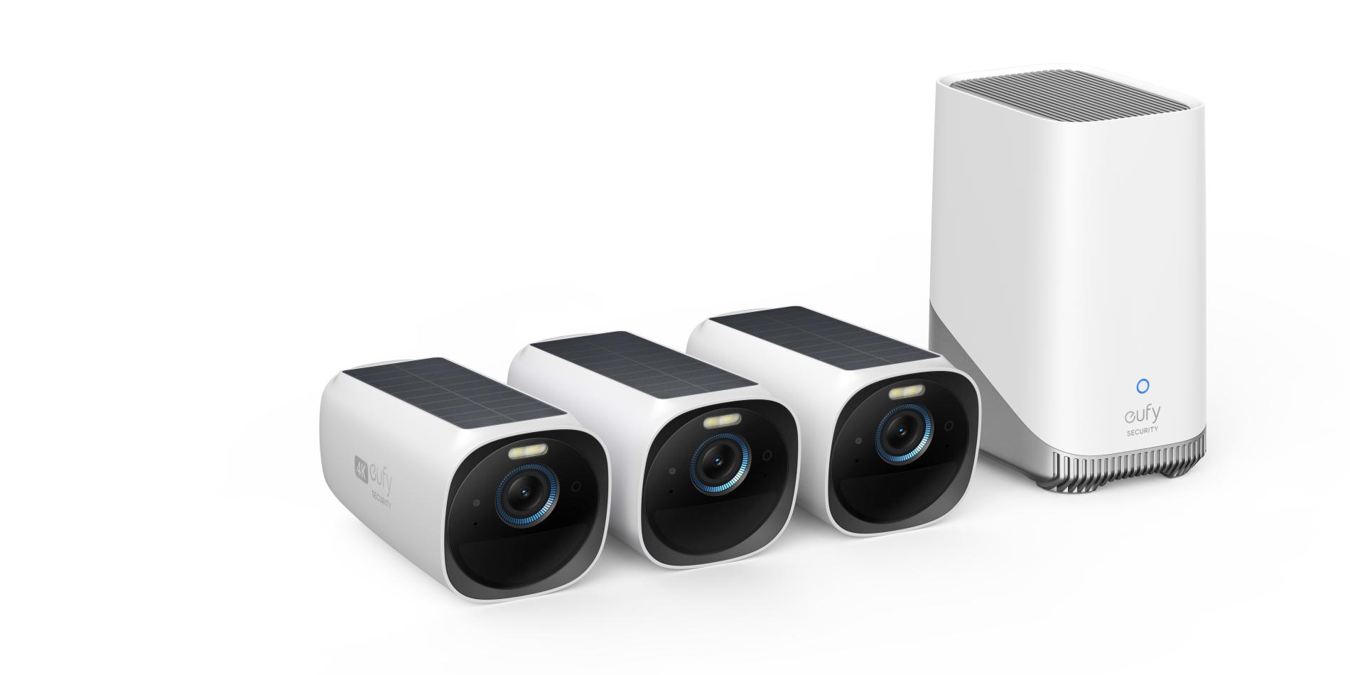 Kit supraveghere video eufyCam 3 S330, 4K Ultra HD, Incarcare solara, BionicMind™, Nightvision, Homebase 3 + 3 camere video