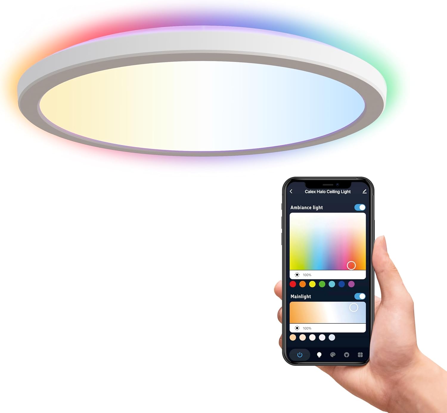 Lampa de plafon LED Calex Smart Halo 29cm, RGB, lumina alba calda, 25W, plastic, IP20, clasa E, Alb