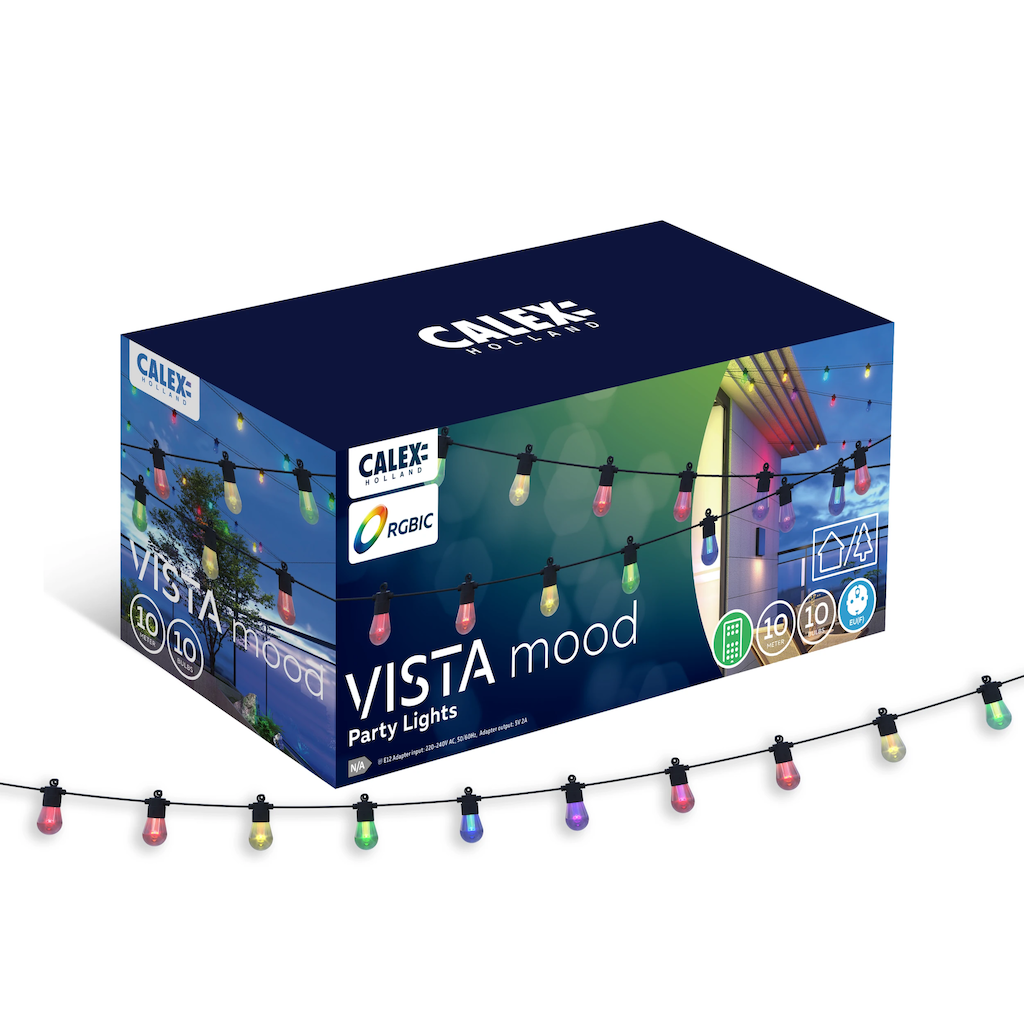 Ghirlanda luminoasă extensibilă Calex Party Lights RGB 10m, 10 becuri, IP44