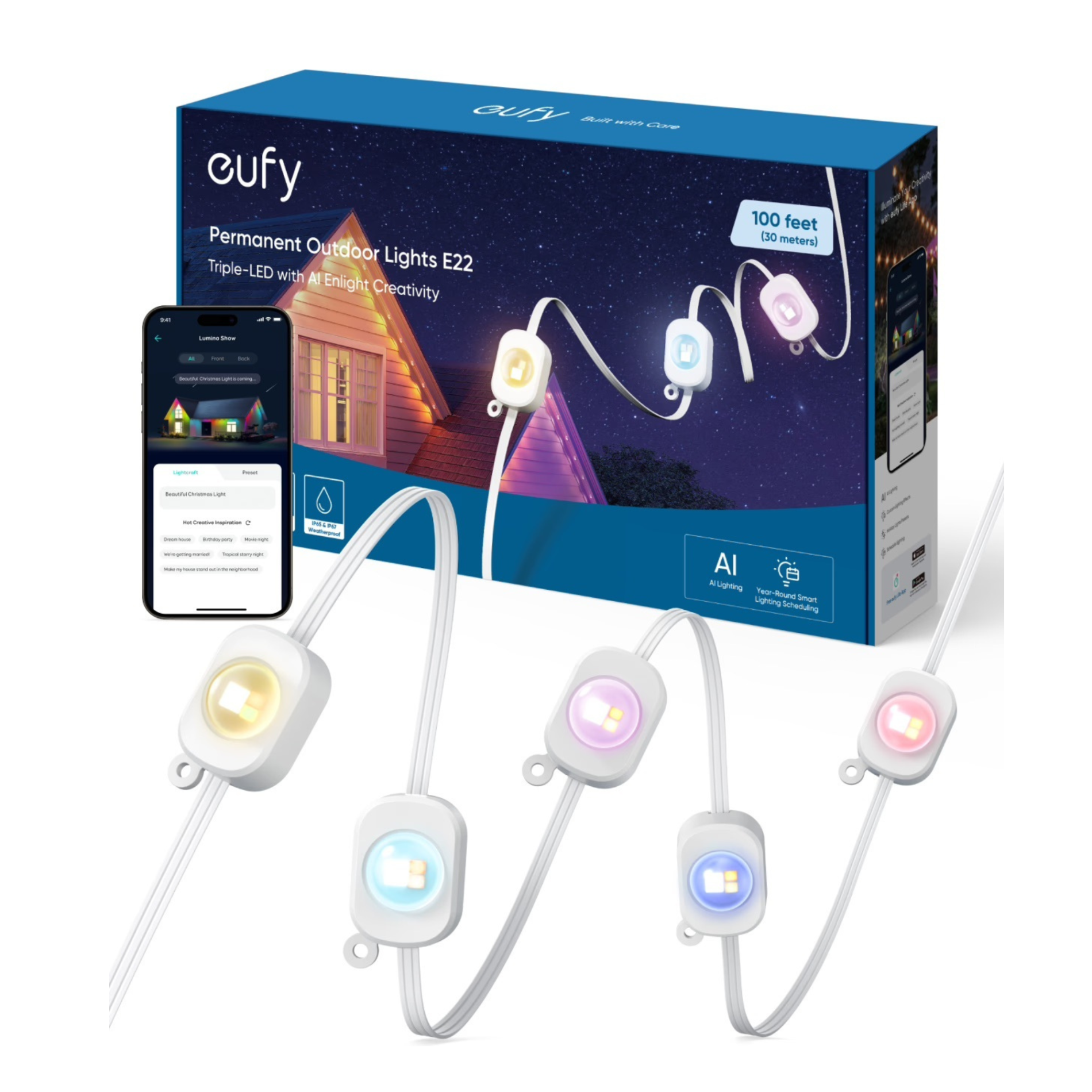 Lumini smart de exterior eufy RGB E22 WonderLink AI All Weather 30m