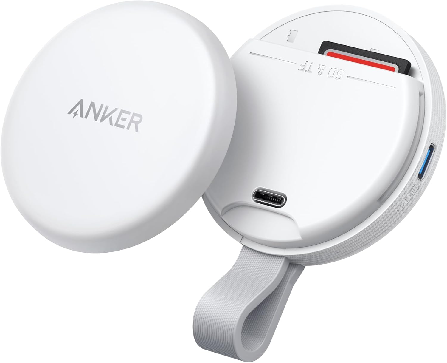 Adaptor Anker MagGo USB-C, Cititor de card SD pentru iPhone 15-16, Magnetic, Slot card SD&TF, Transfer date 312MB/s, Alb