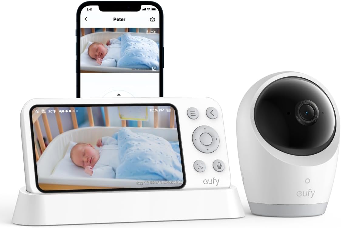Monitor baby eufy E21, 4K UHD, Display 5'' 720p 8X Zoom, Alb