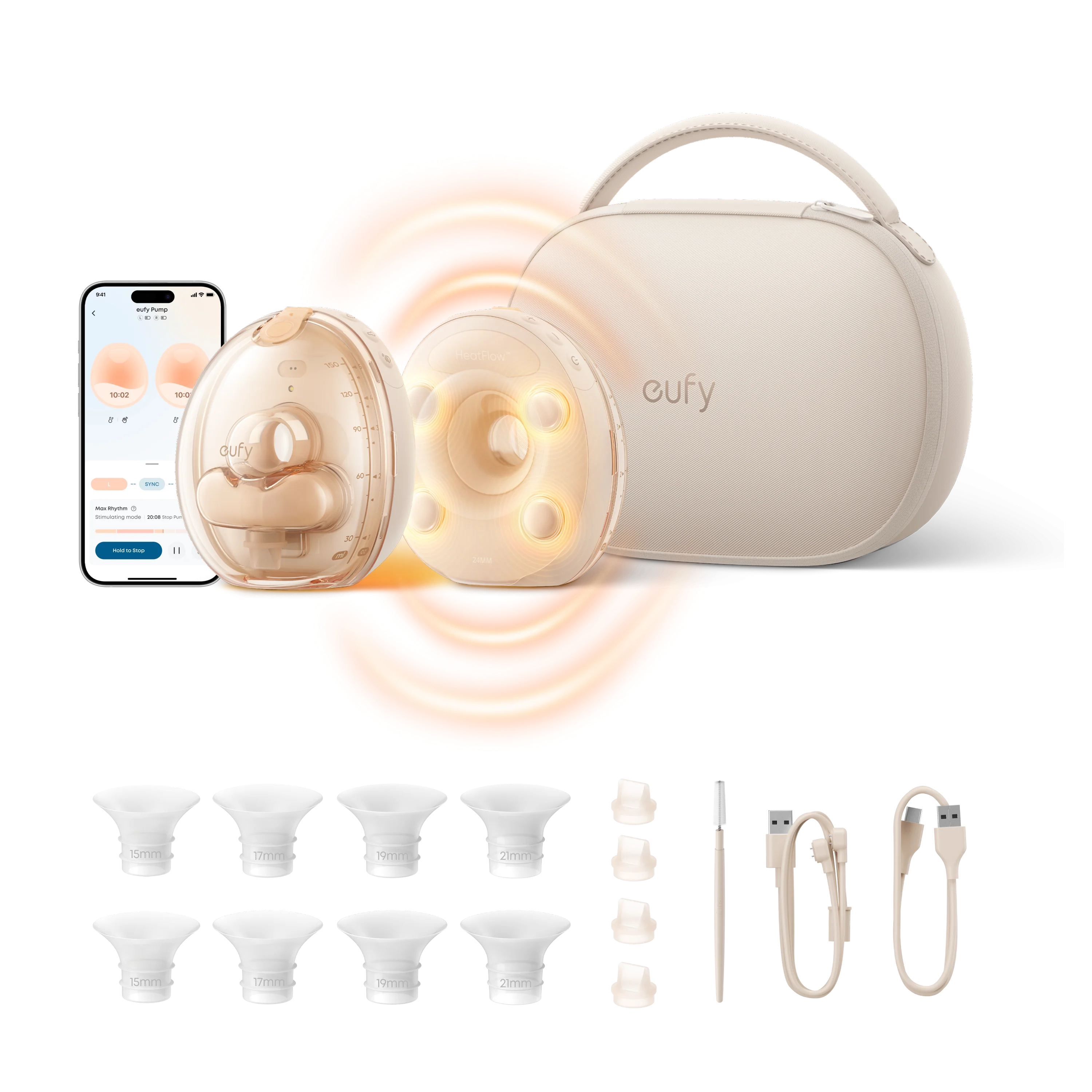 Pompa de san portabila cu masaj si incalzire eufy S2 Pro, Tehnologie HeatFlow™ 2.0, cu Carcasa de incarcare wireless