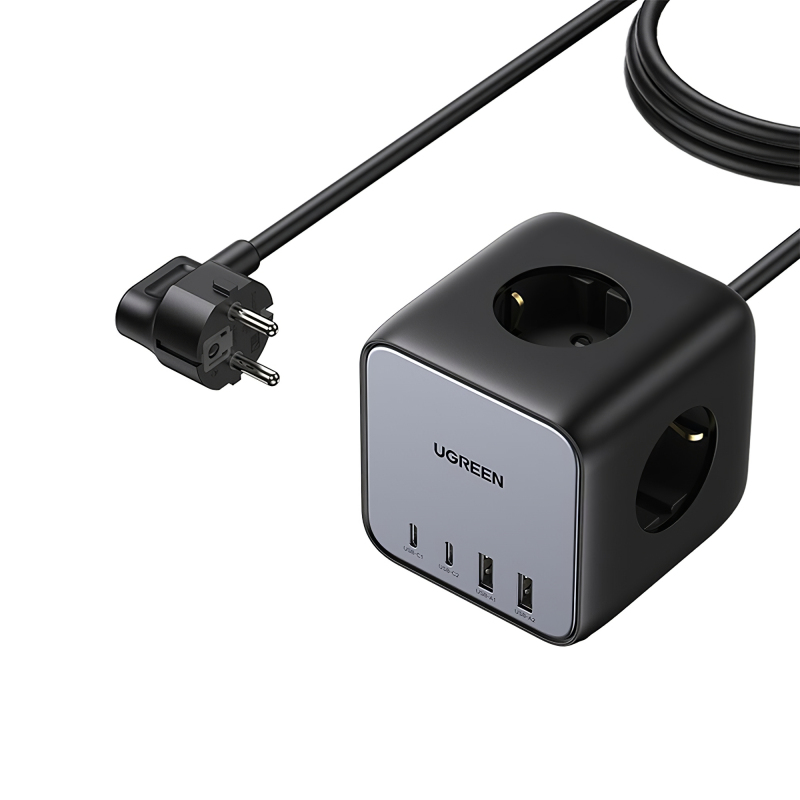 Prelungitor smart Ugreen Nexode DigiNest Cube, 3x 3680 W AC Schuko, 2x USB-C, 2x USB-A, Gri