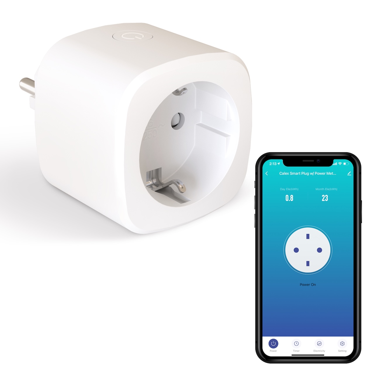 Priza inteligenta Calex Smart Plug 16A, 3600W Max, conexiune WiFi, Alb