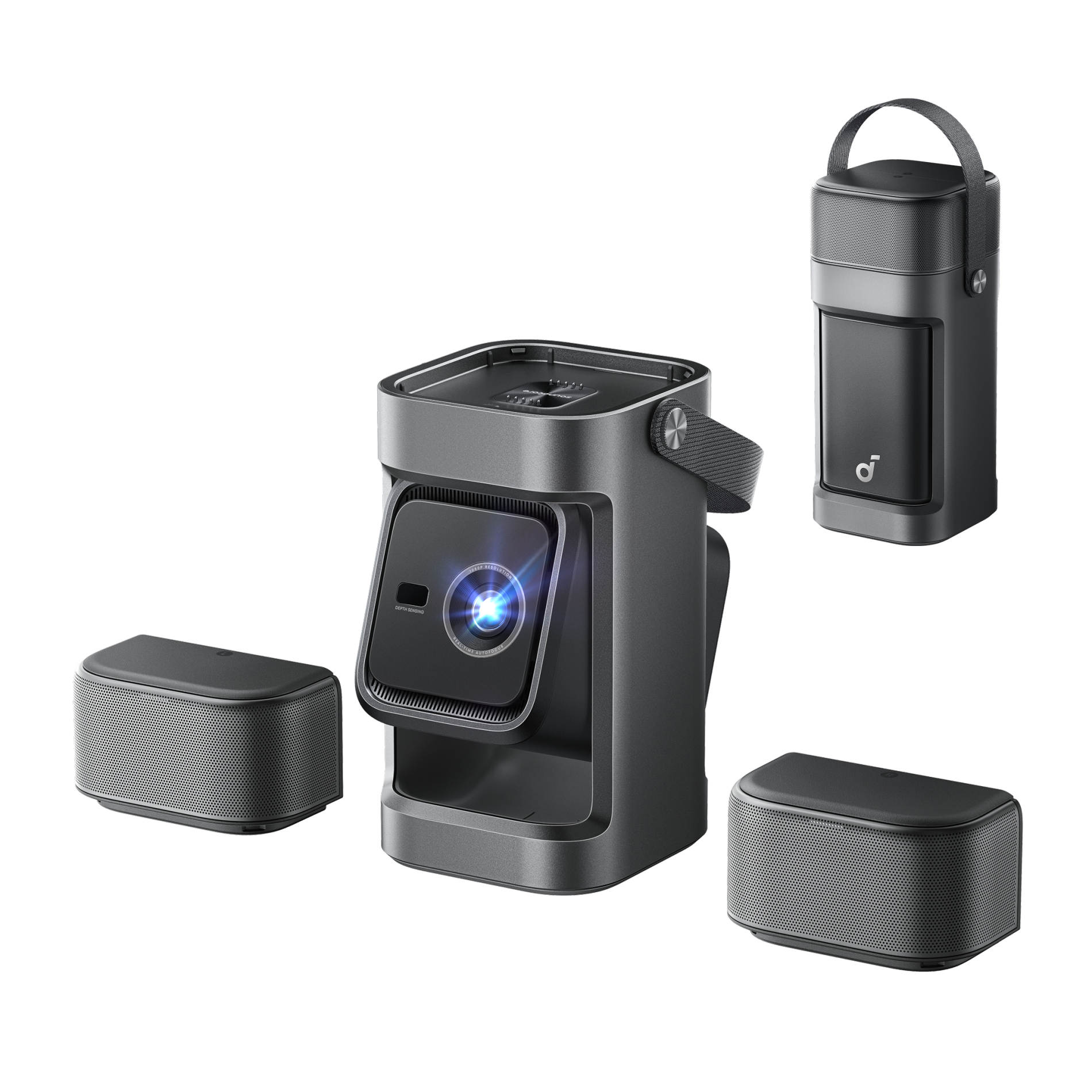 Proiector video Soundcore Nebula P1, GTV, 650 ANSI Lumeni, 1080P, 20W Truly 2.0 Surround Sound, Dolby Audio, Boxe detasabile, Negru