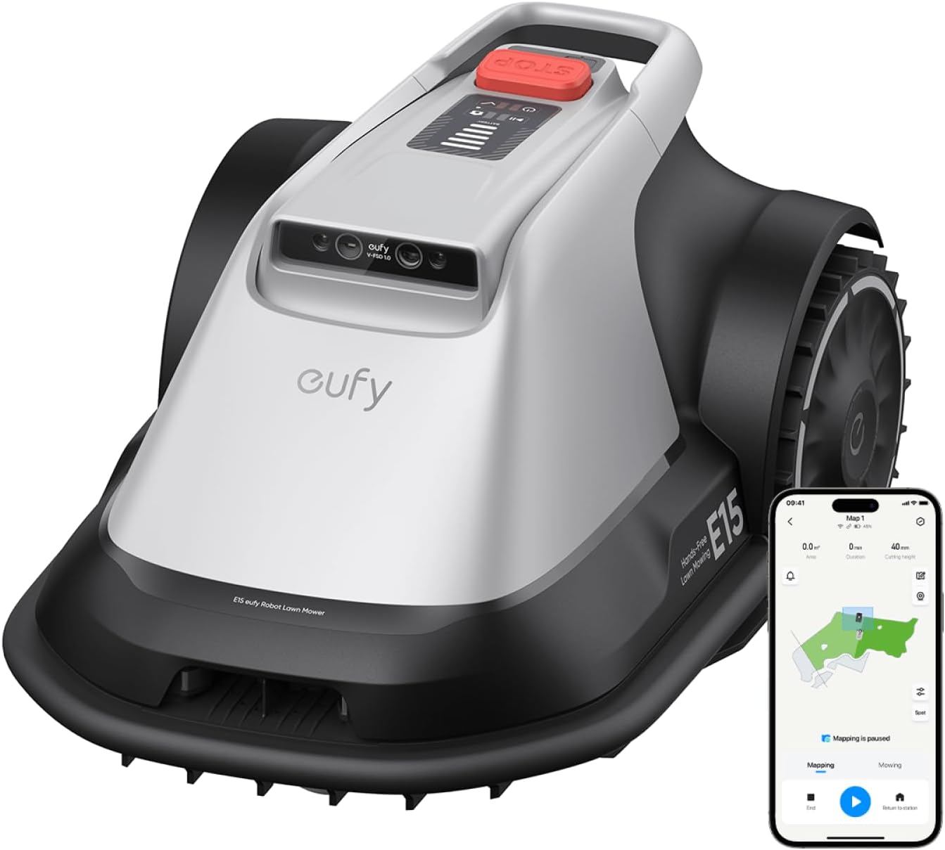 Robot de tuns iarba/gazon eufy E15, Inaltime de taiere 2.5 - 7.6 cm, Management Multi-Zone, Auto Mapare, Navigatie Smart, Evitare obstacole