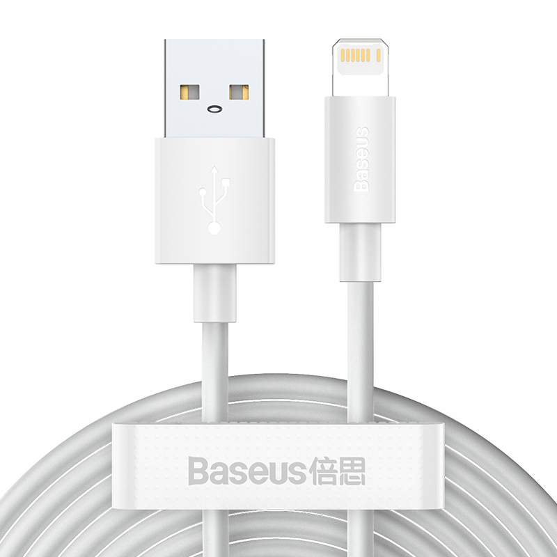 Set 2 cabluri Baseus Simple Wisdom Kit USB-A la Lightning, 2.4A, 1.5m, Alb