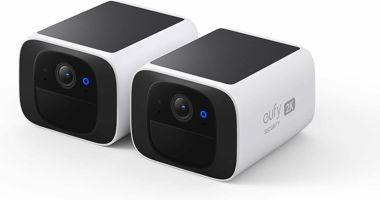 Set 2 Camere de supraveghere eufy SoloCam S220, Wireless, Panou Solar, Rezolutie 2K, 2.4 GHz Wi-Fi, IP67, Alb