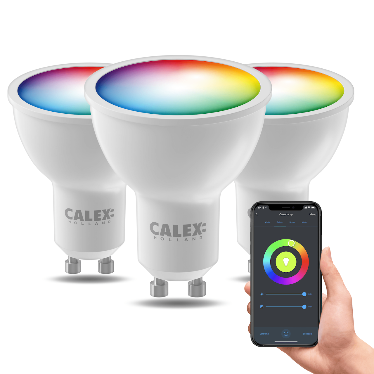 Set 3 Becuri smart LED Calex SMD, 4.9W, 345 lumeni, RGB + 2200-4000K, GU10