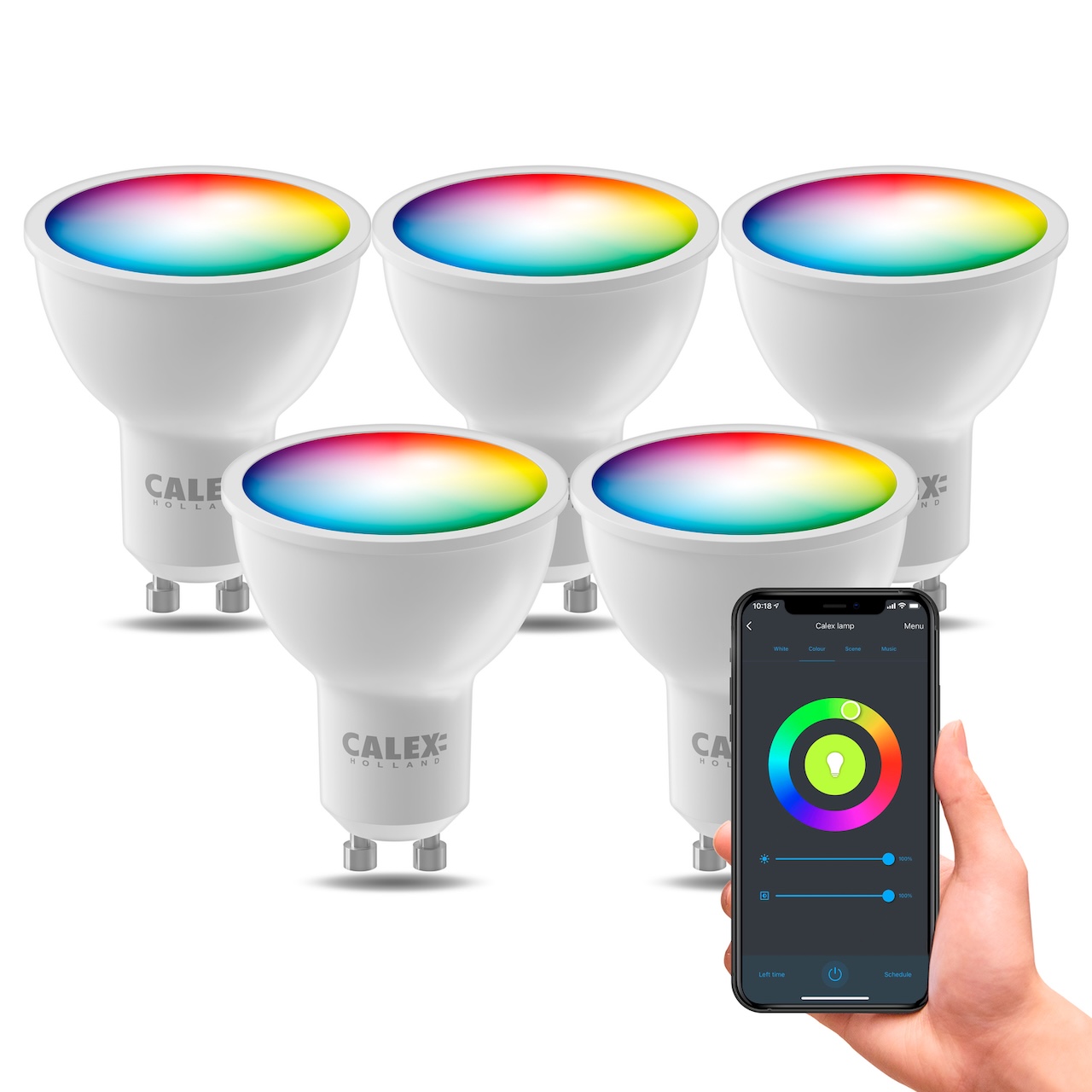 Set 5 Becuri smart LED Calex SMD, 4.9W, 345 lumeni, RGB + 2200-4000K, GU10