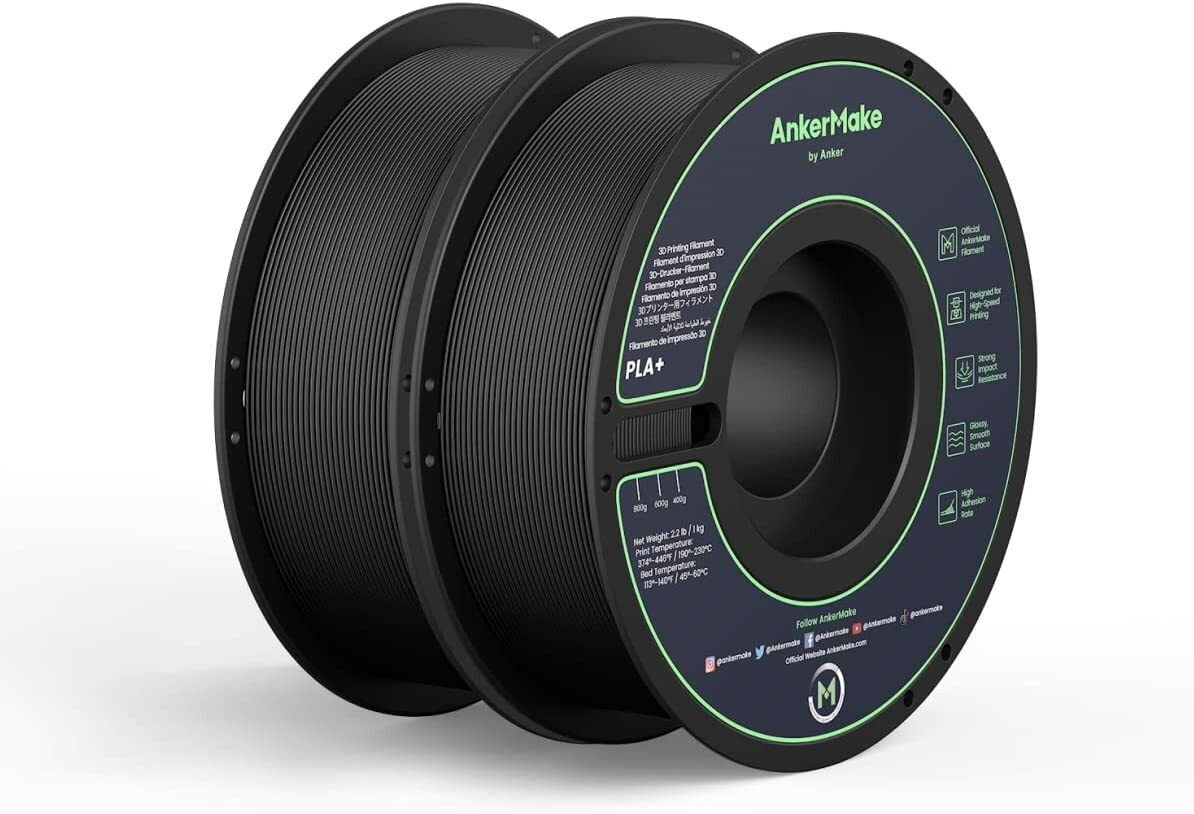 Set de 2x Filament AnkerMake PLA+ pentru imprimanta AnkerMake 3D, 2 kg, proiectat pentru imprimare de mare viteza, Negru