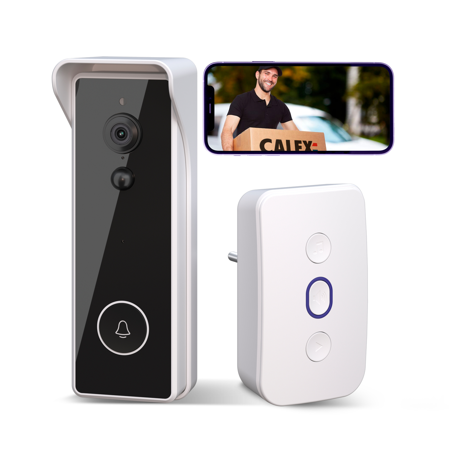 Set Sonerie video Calex Smart 2K cu difuzor wireless, WiFi, Negru