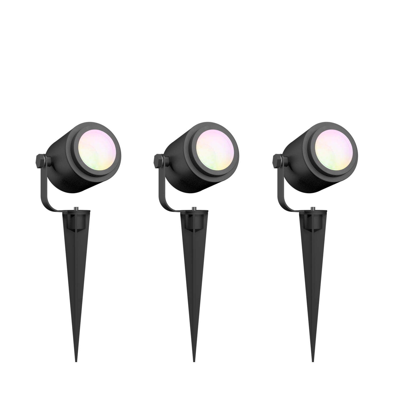 Spoturi LED de gradina Calex Smart Ground 24V, RGB + alb cald, 9W, IP44, 400 lm, clasa F, Set 3 buc, Negru