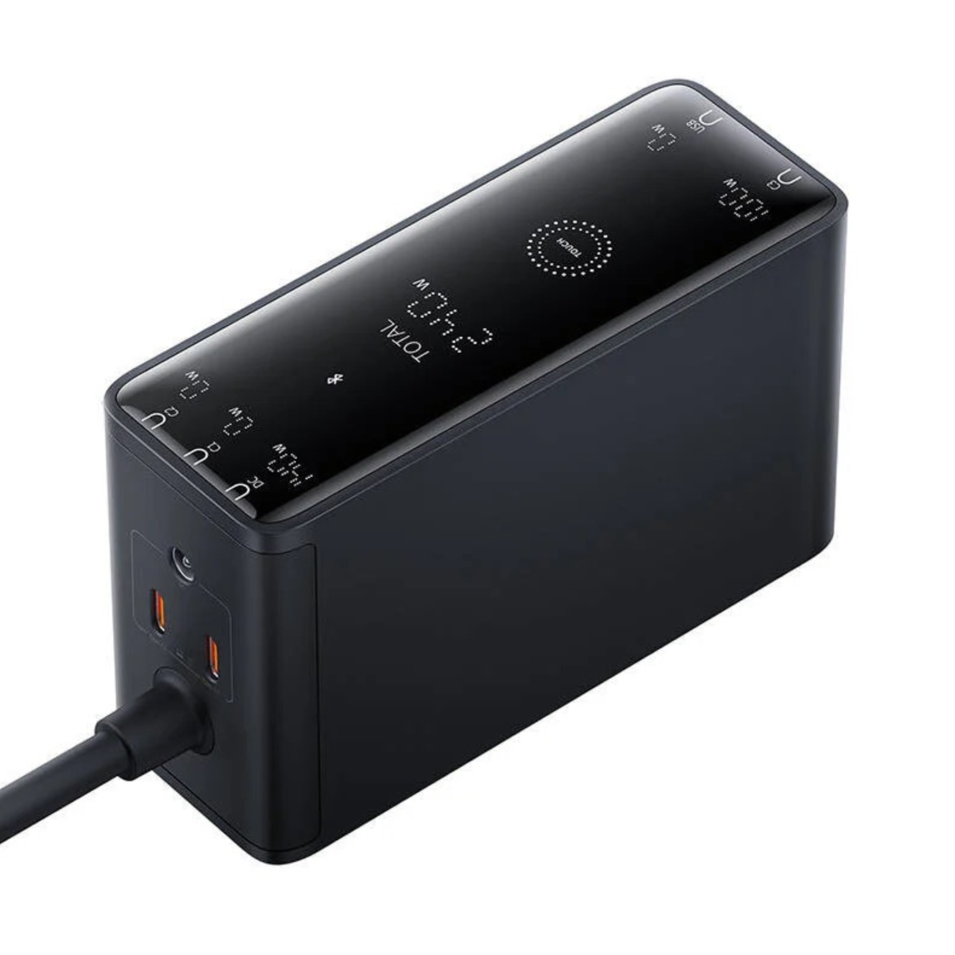 Statie de incarcare Baseus Digital GaN Intelligent Desktop, 240W, 3x USB-C, 1x USB, 1x DC, cu cablu DC 1m, Negru