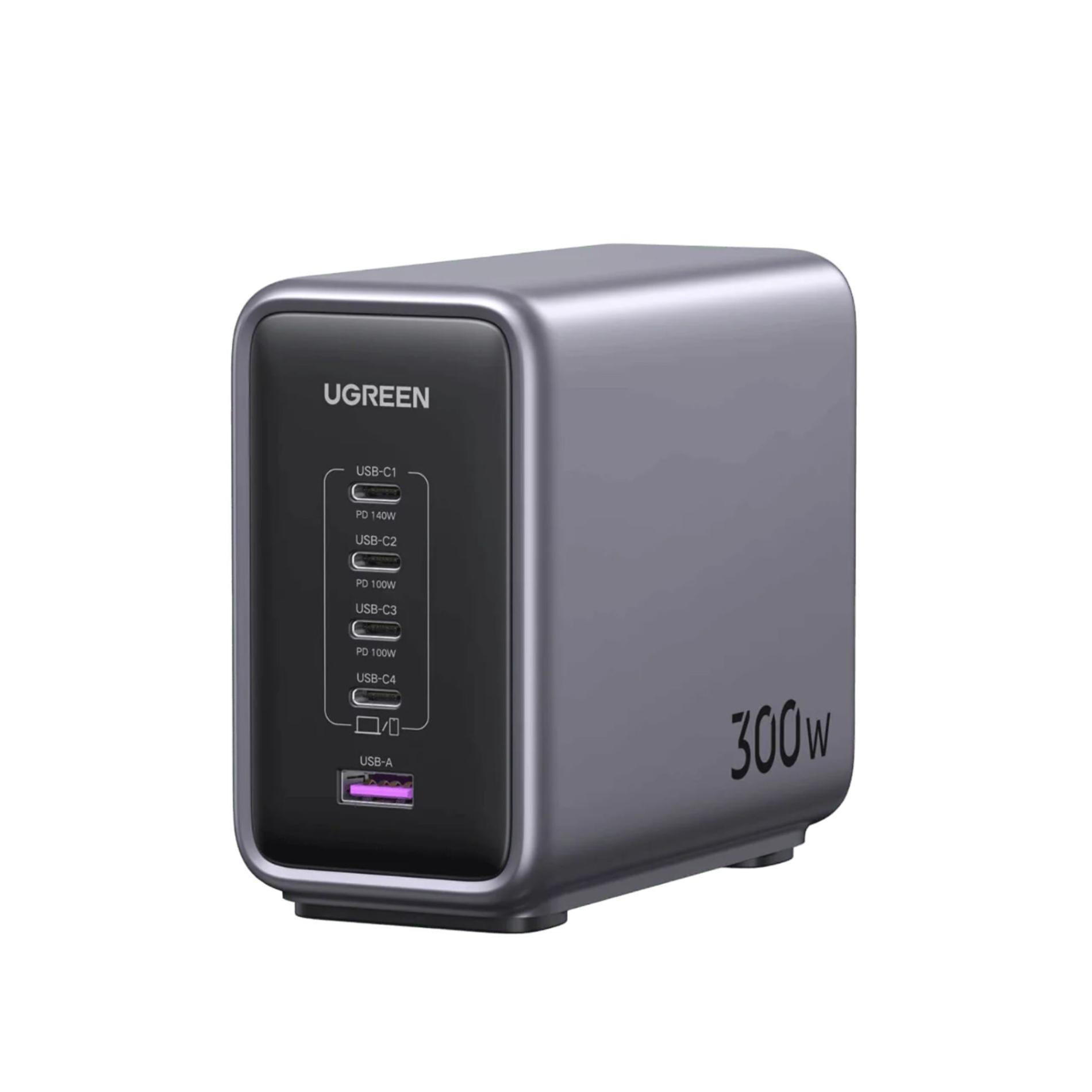 Statie de incarcare Ugreen Nexode 300W, GaN, 4x USB-C, 1x USB-A, cu cablu incarcare inclus, Gri