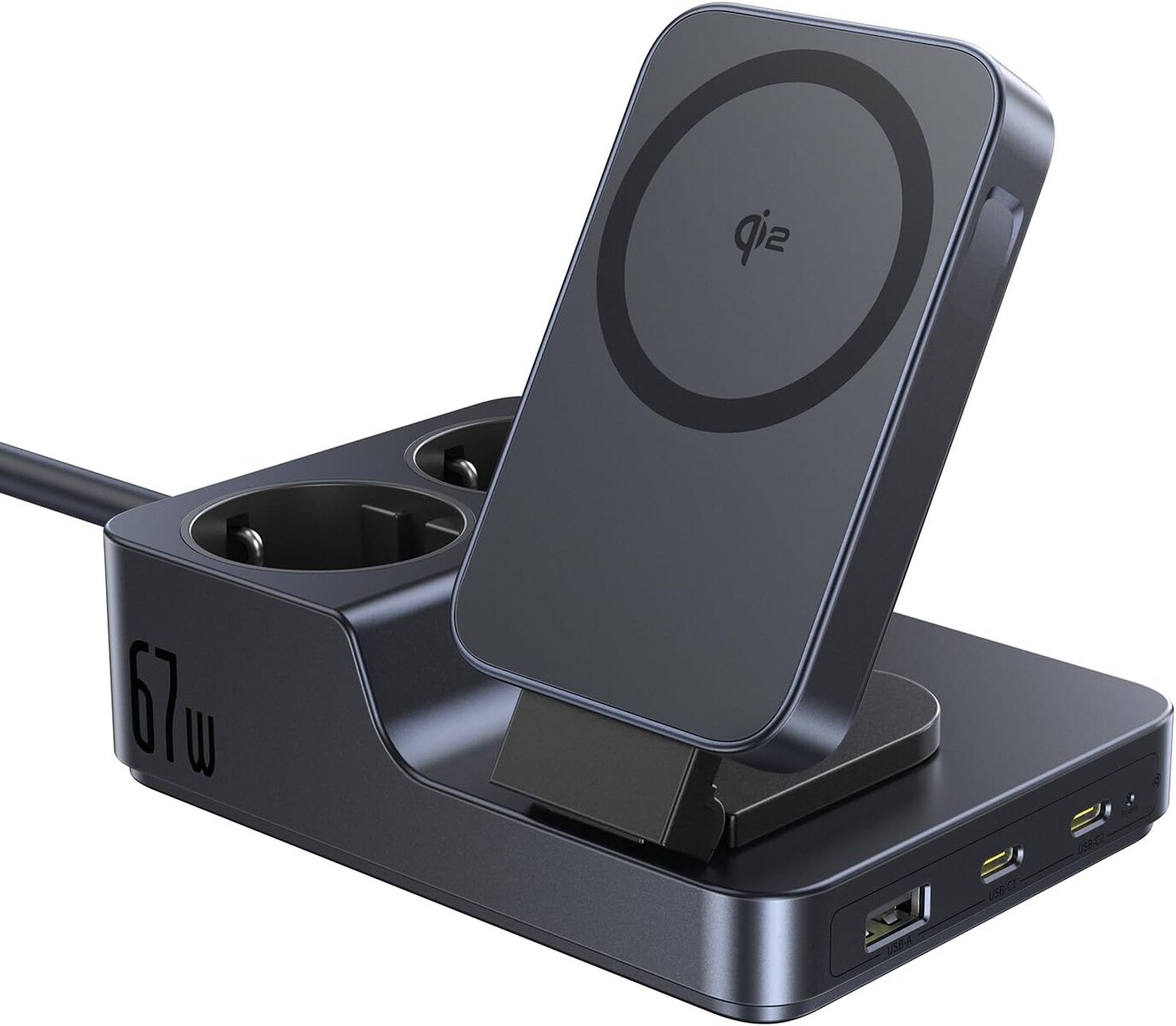Statie incarcare Baseus Nomos ND11 6 in 1, 2x AC, 1x USB-A, 2x USB-C, Qi2 Wireless, 67W, 1.5m, Negru