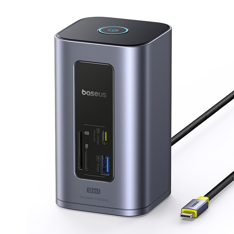 Docking Station Baseus Spacemate 12-in-1, 100W, USB-C, 4K HDMI, 10 Gbps, pentru Windows, Gri