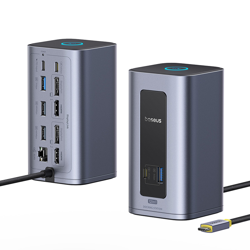 Docking Station Baseus Nomos NU1 Air Spacemate 12-in-1, 100W PD, 4K, USB-C, 10Gbps, Gri