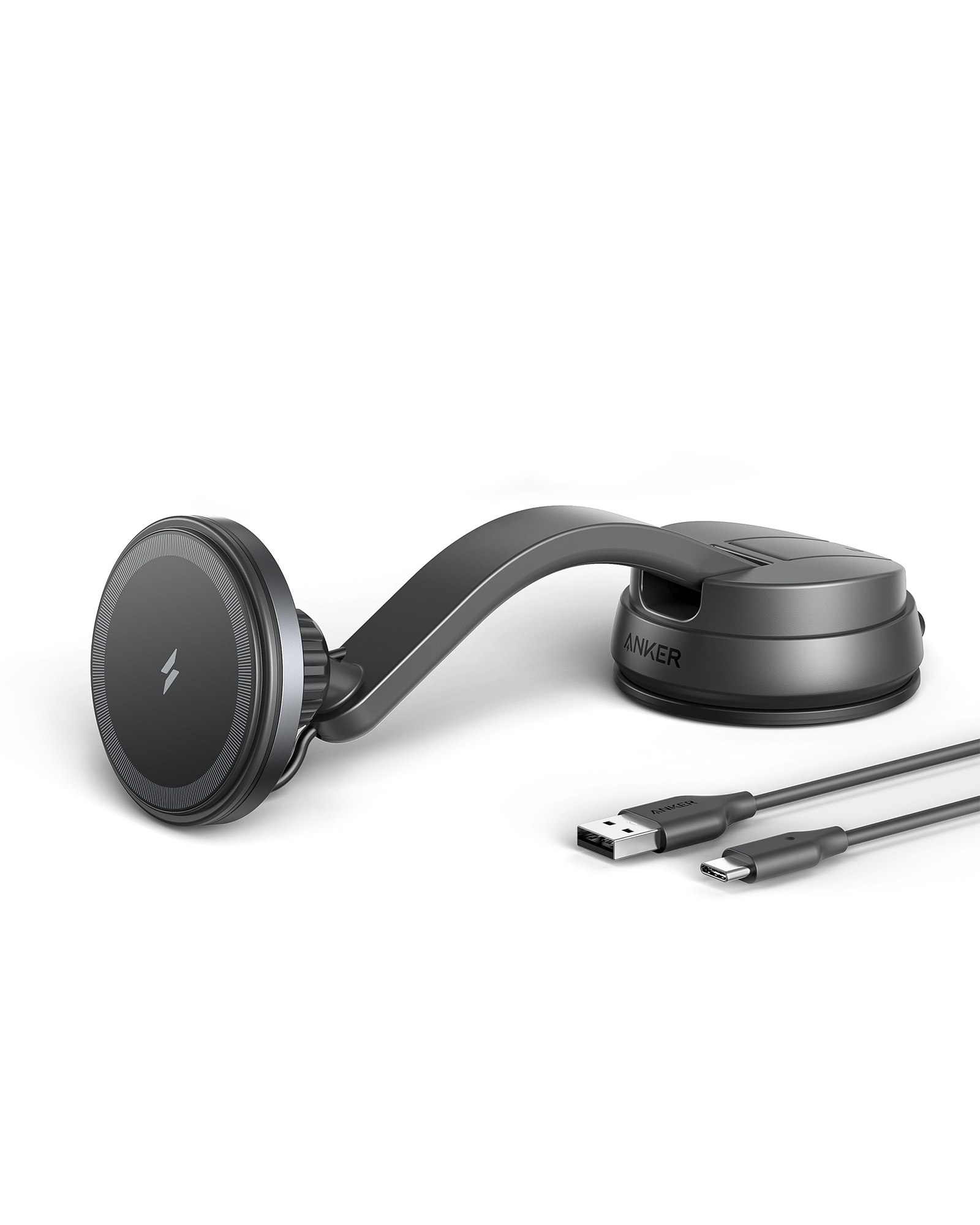 Suport auto cu incarcare wireless Anker MagGo 613 Magnetic, USB-C, USB-A, pentru iPhone 12/13, Negru