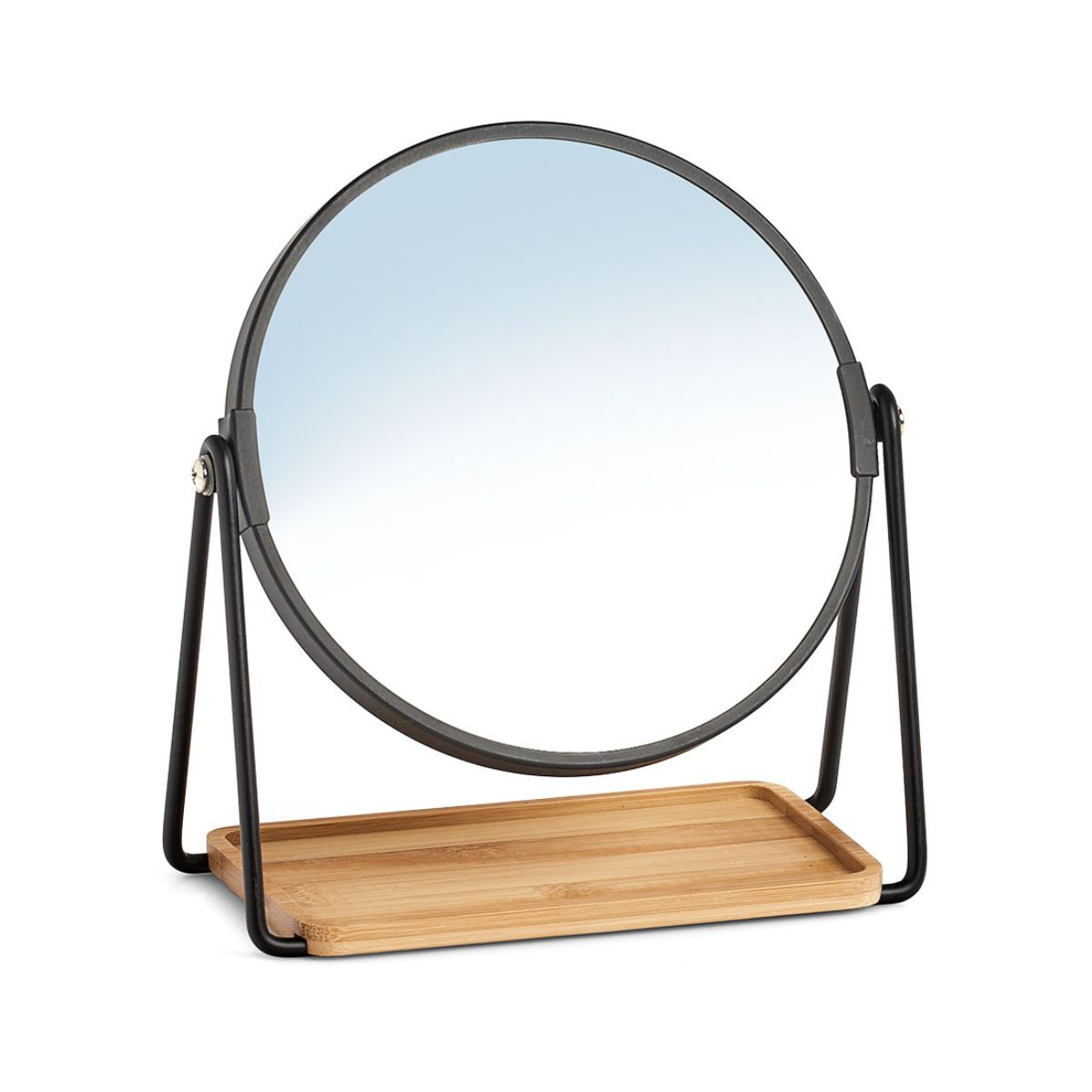 Oglinda cosmetica cu 2 fete, neagra, din metal si bambus, Ø17, Cosmetic Mirror Zeller