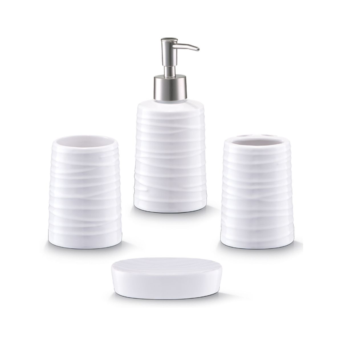 Set accesorii de baie, alb, din ceramica, Conic Zeller