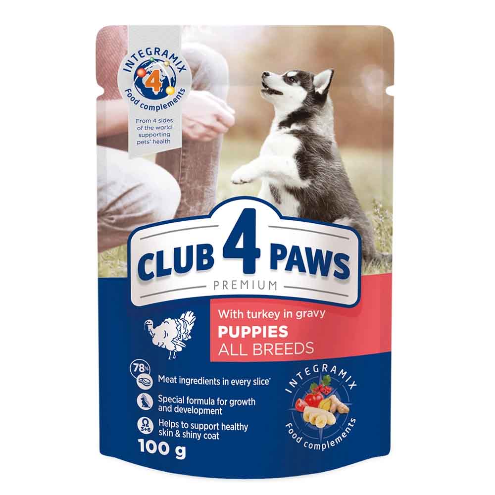 Club 4 Paws Premium Plic Caine Junior – Curcan (in sos) 100g (în