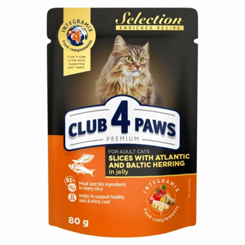 Club 4 Paws Premium Plic Pisica Adult – Bucati de Hering (in aspic) 80g (bucăti