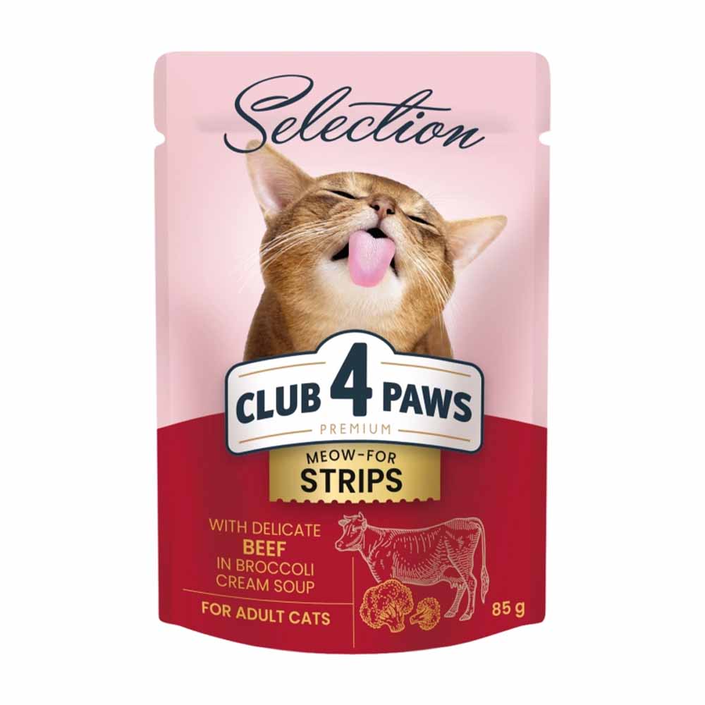 Club 4 Paws Premium Selection Plic Pisica Adult – Fasii de Vitel in Supa Crema de Brocoli 85g 85g
