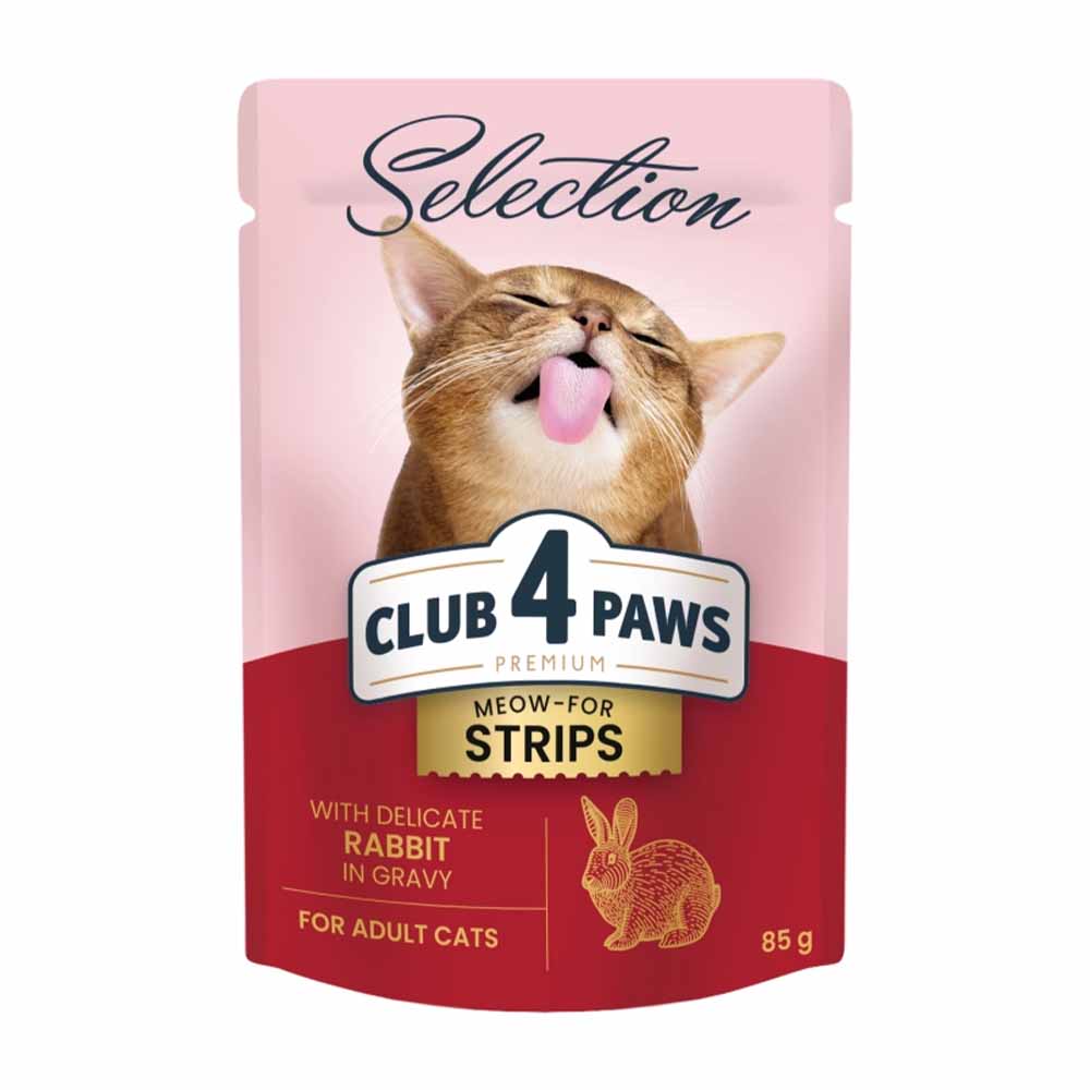 Club 4 Paws Premium Selection Plic Pisica Adult – Fasii de Iepure (in sos) 85g (în