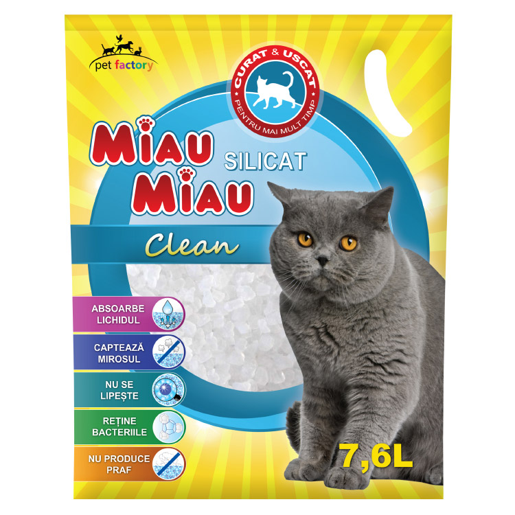 Nisip Pisici MIAU MIAU Silicat Clean 7,6L 76L