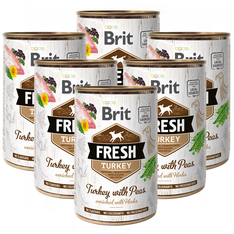 Pachet Conserve Caini BRIT FRESH Turkey with Peas 6x400g