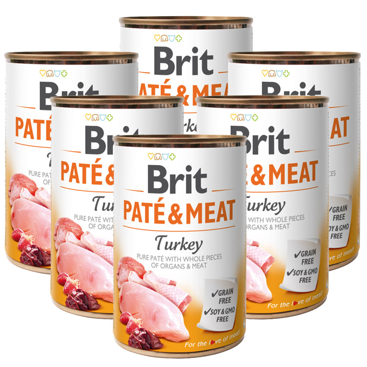 Pachet Conserve Caini BRIT PATE AND MEAT Turkey 6x400g