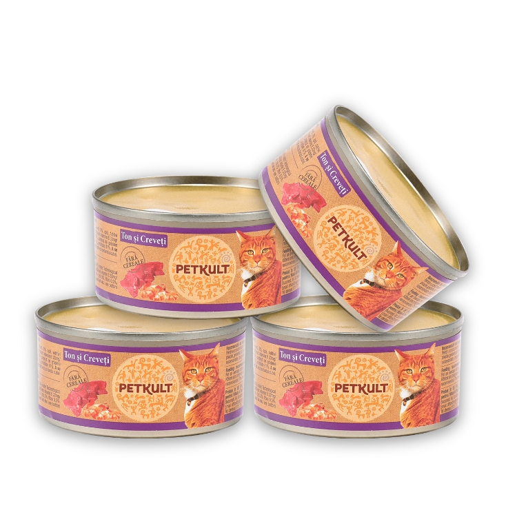 Pachet Conserve Pisici PETKULT cu Ton si Creveti 4x80g